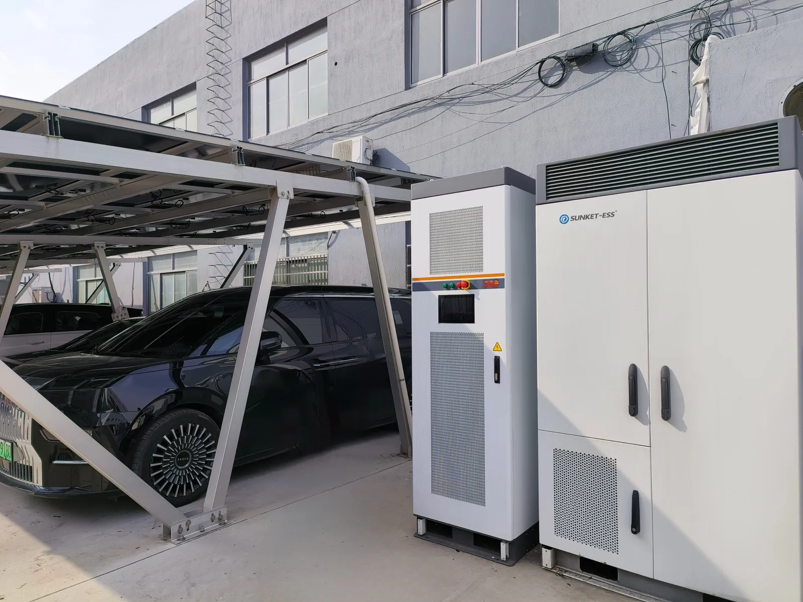Solar carport with commercial storage cabinet